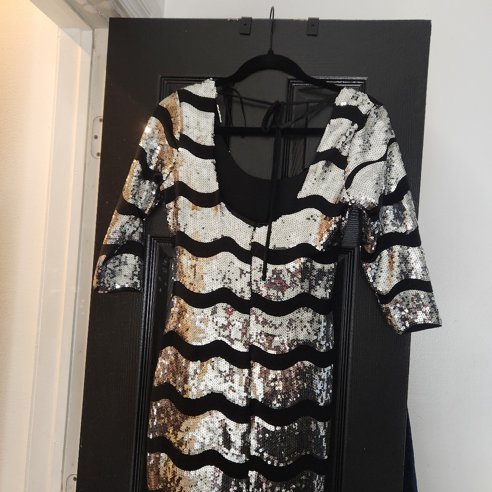 Arden B. Sequin Dress in Black, Silver, and Pink